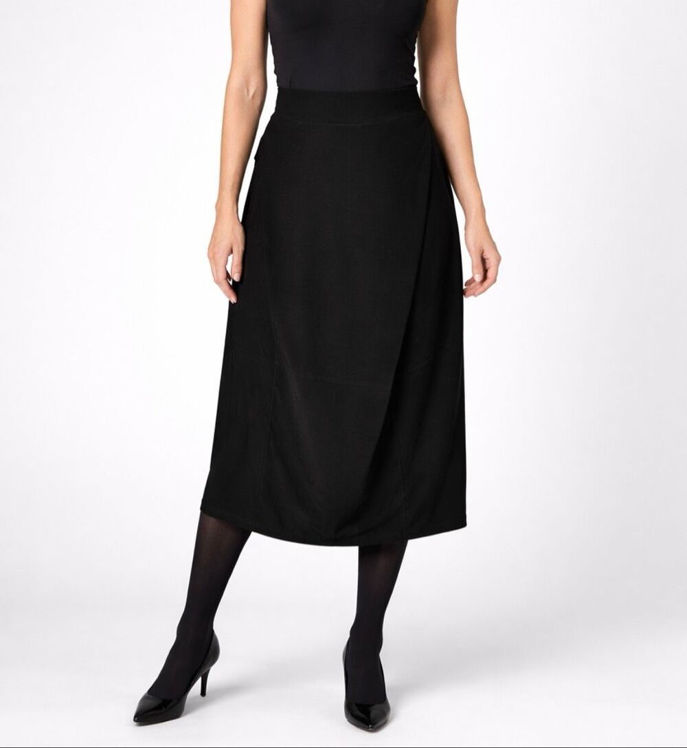 Sun Kim Finna Black Draped Tulip Hem Maxi Skirt Lagenlook Comfy USA Size L